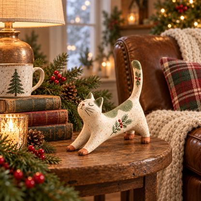 🐈🎄 Woodland Christmas Cat Figurine - a cosy little woodland friend for your holiday home