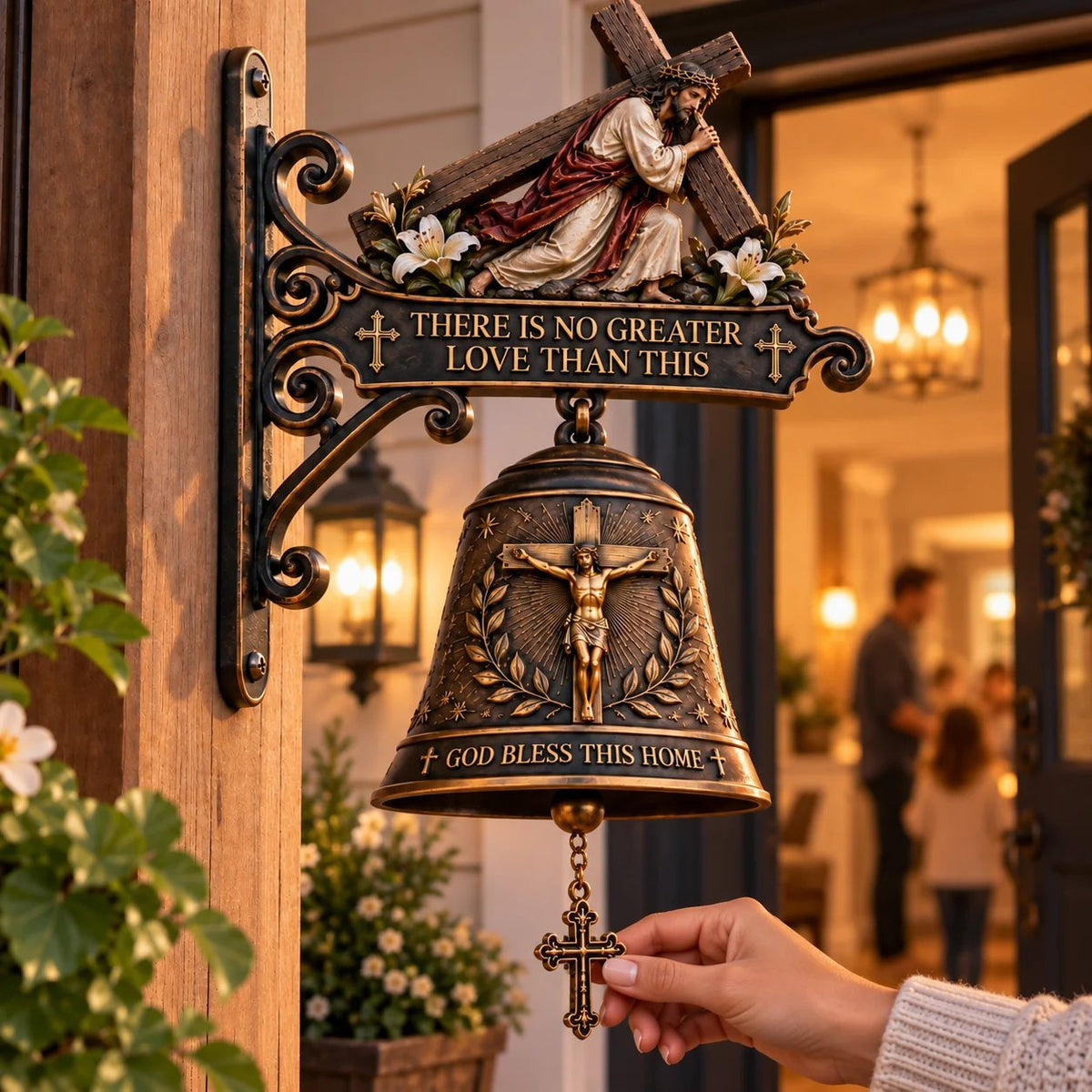 ✝️ Jesus Cross Christian Hanging Bell | “God Bless This Home” Rustic Faith-Inspired Door & Porch Decor