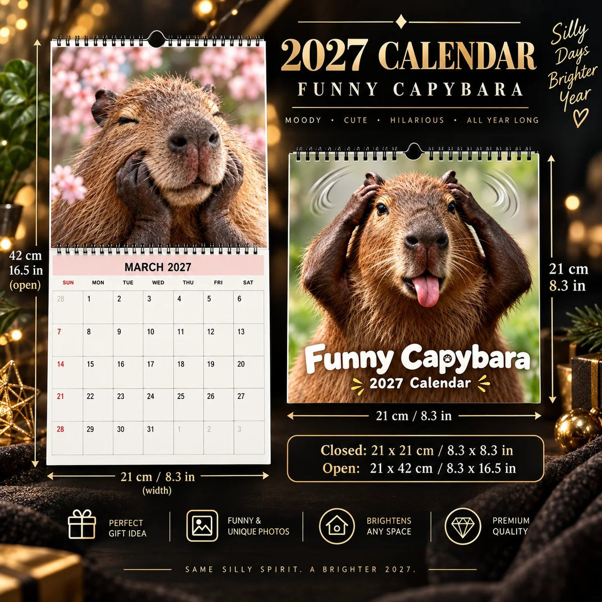 📢📢49% OFF ! Funny Capybara 2027 Wall Calendar – 12-Month Cute & Playful Capybara Calendar, Spiral Hanging Wall Planner for Capybara Lovers & Nature Fans