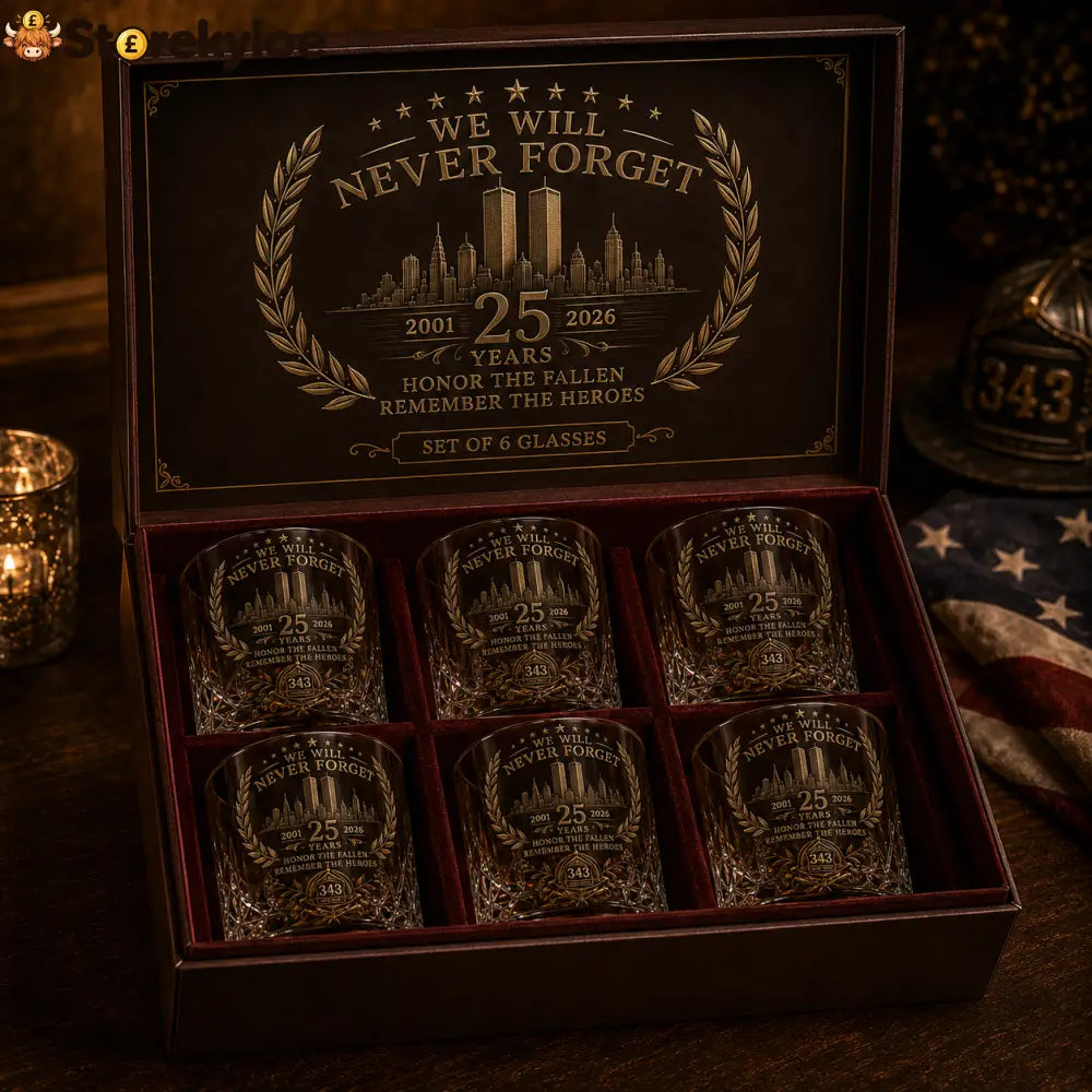🕯️ 9/11 25th Anniversary Memorial Whiskey Decanter & Glass Gift Set – We Will Never Forget 343 Heroes Tribute