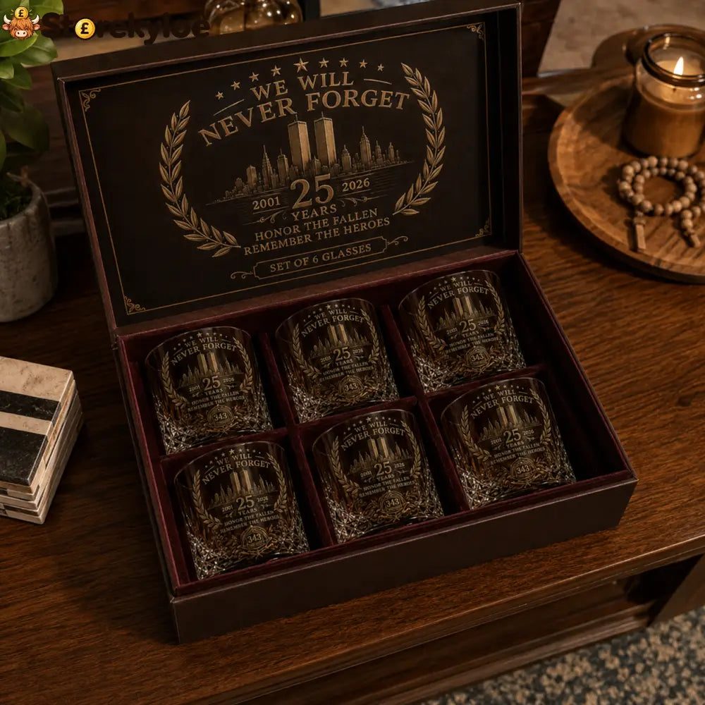 🕯️ 9/11 25th Anniversary Memorial Whiskey Decanter & Glass Gift Set – We Will Never Forget 343 Heroes Tribute