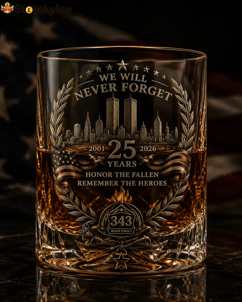 🕯️ 9/11 25th Anniversary Memorial Whiskey Decanter & Glass Gift Set – We Will Never Forget 343 Heroes Tribute