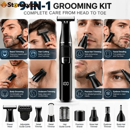 🪒 9-in-1 Electric Grooming Kit For Men – Complete Beard Hair & Body Trimmer