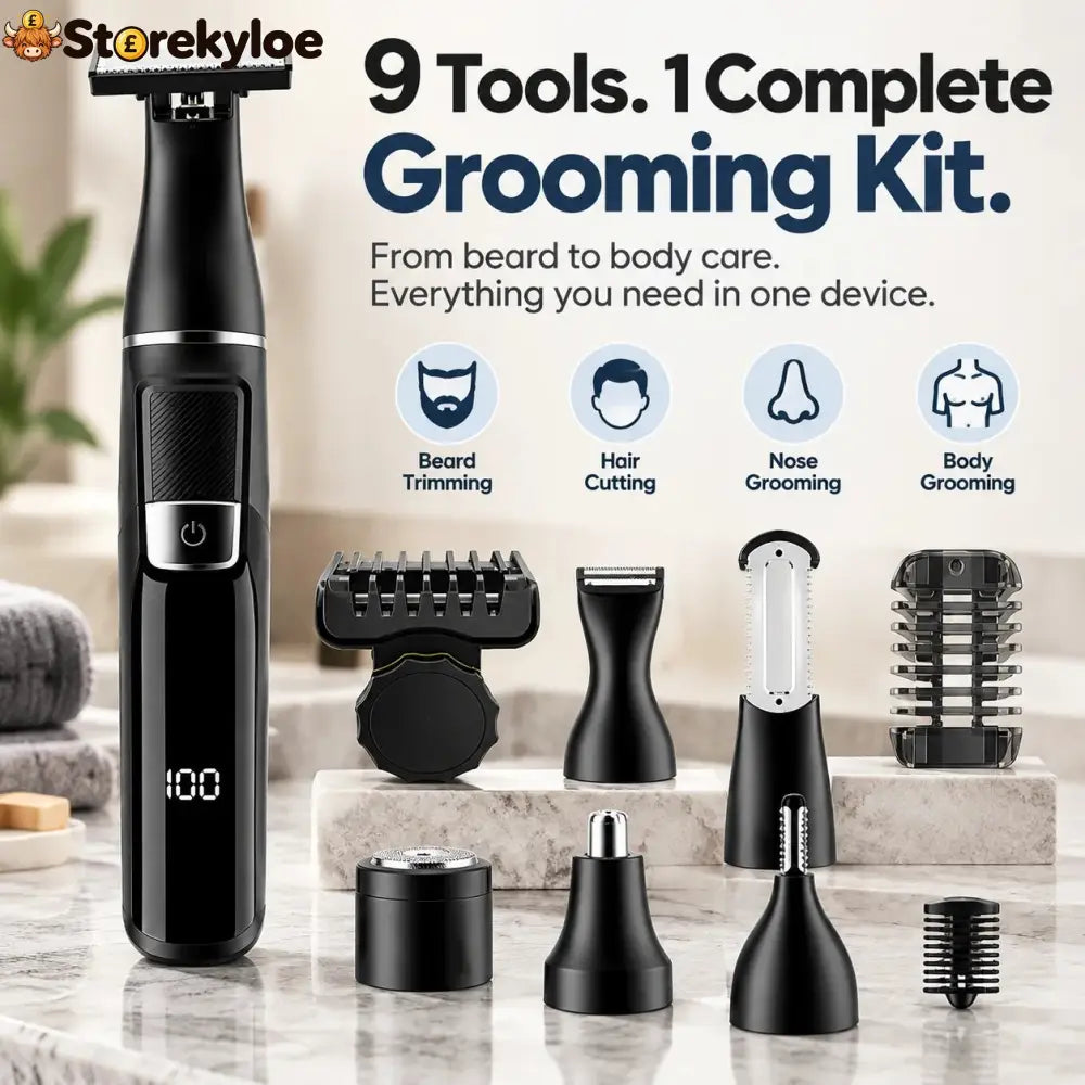 🪒 9-in-1 Electric Grooming Kit For Men – Complete Beard Hair & Body Trimmer