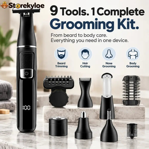 🪒 9-in-1 Electric Grooming Kit For Men – Complete Beard Hair & Body Trimmer