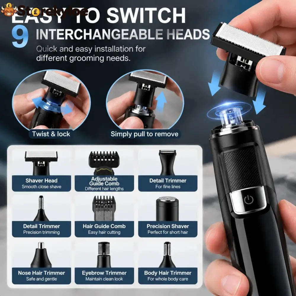 🪒 9-in-1 Electric Grooming Kit For Men – Complete Beard Hair & Body Trimmer