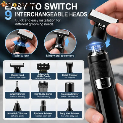🪒 9-in-1 Electric Grooming Kit For Men – Complete Beard Hair & Body Trimmer