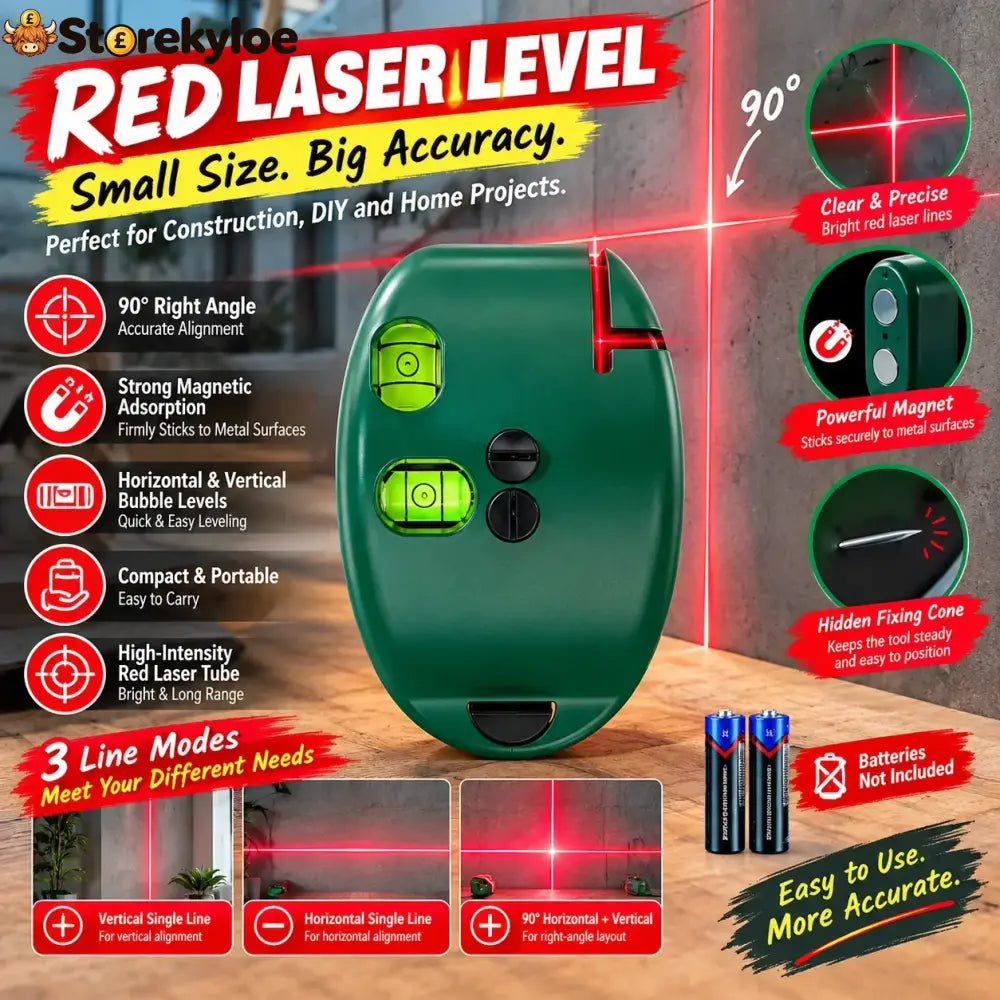 90° Red Laser Level – 20m Self-leveling Line Laser For Construction & Diy - Green