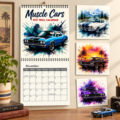 Muscle Cars 2027 Wall Calendar – Vintage Classic American Muscle Car Art Calendar, Retro Automobile Enthusiast Gift