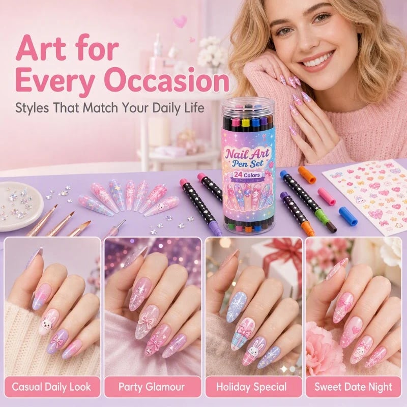 📢📢48% OFF !!⏰24 Colors Dual Ended Nail Art Pens Set🪄🎨