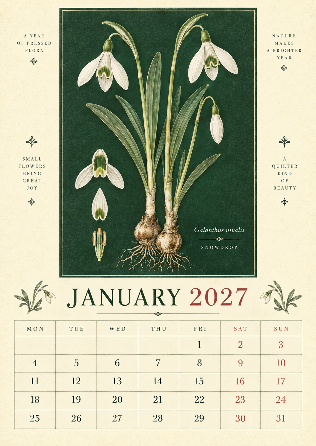 🌿 Botanical Specimens 2027 Wall Calendar – A Year of Pressed Flora