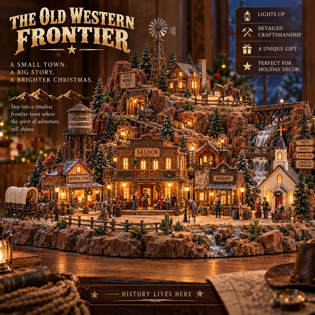 🤠🎄The Old Western Frontier – Lighted Miniature Western Village✨