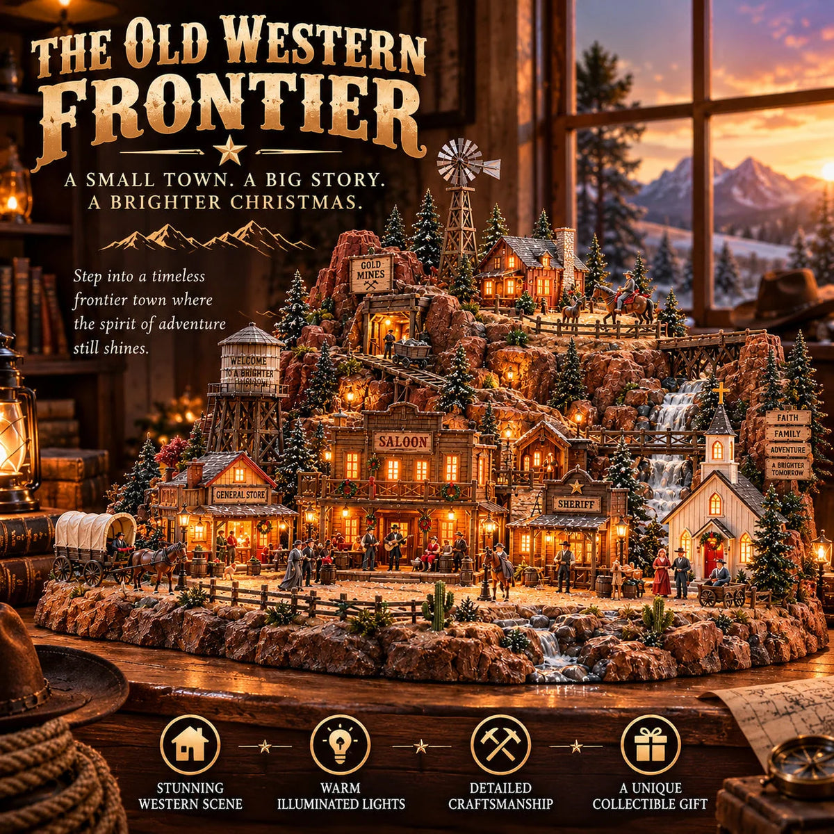 🤠🎄The Old Western Frontier – Lighted Miniature Western Village✨