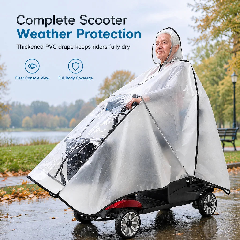 Thickened Extra Large Waterproof PVC Cover and Poncho for Senior Mobility Scooters and Four Wheel Electric Vehicles