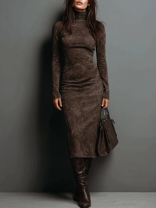 Elegant Suede Maxi Dress