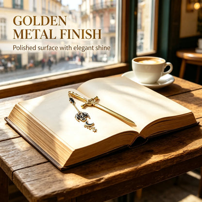 🔥Last Day 49% OFF - ⚔️Fantasy Sword Metal Bookmark With Dragon & Moon Charms📚