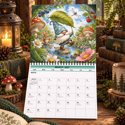 Gnome Delights 2027 Wall Calendar – 12-Month Forest Gnome Calendar, Woodland Magic Hanging Wall Planner for Gnome Lovers & Nature Enthusiasts