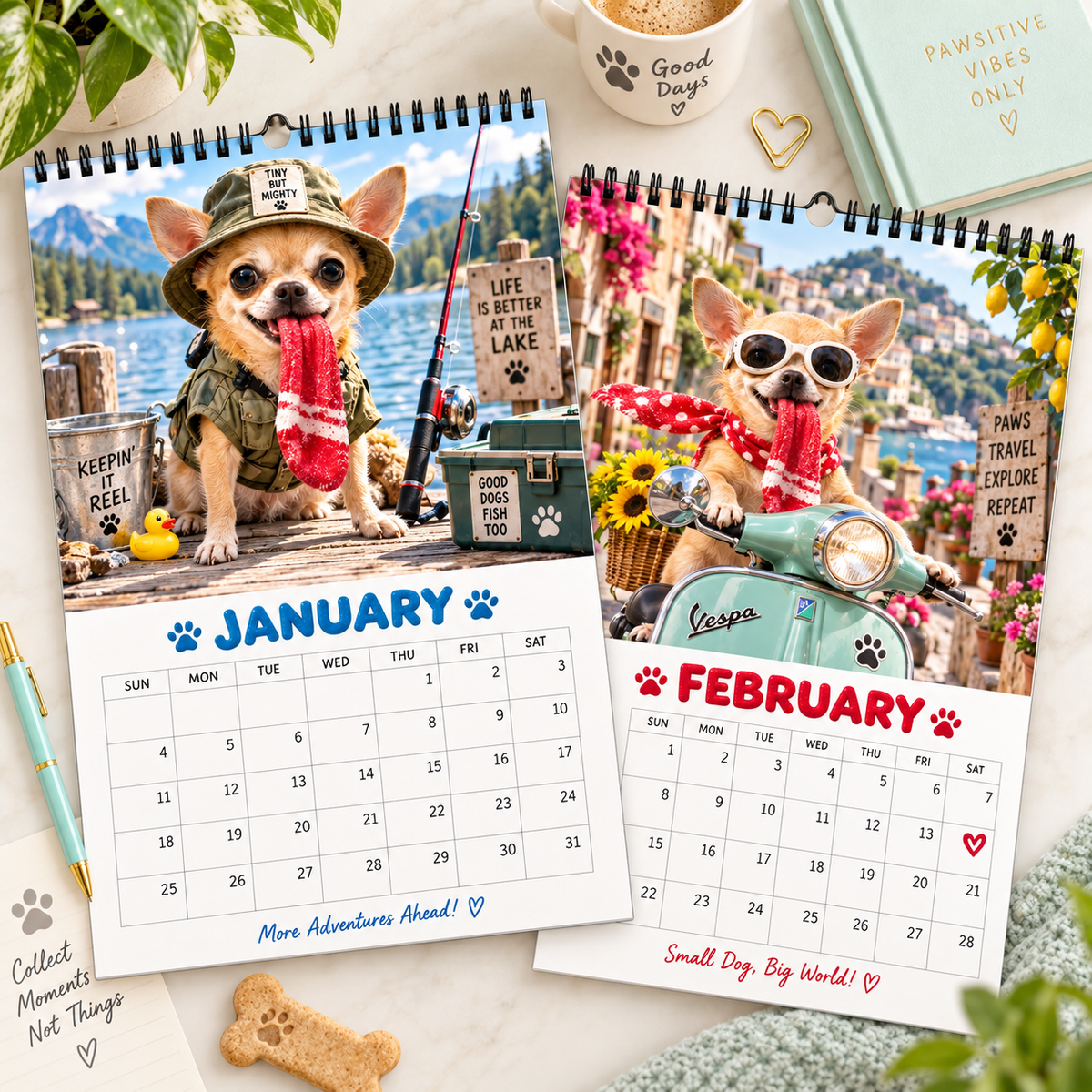 Tiny But Mighty 2027 Wall Calendar – 12-Month Chihuahua Adventures Calendar, Funny Small Dog Scenes Hanging Planner for Chihuahua & Dog Lovers