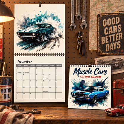 Muscle Cars 2027 Wall Calendar – Vintage Classic Muscle Car Art Calendar, Retro Automobile Enthusiast Gift