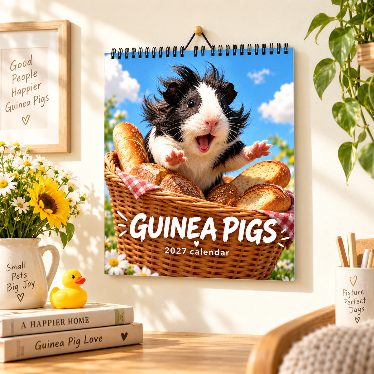 Guinea Pigs 2027 Wall Calendar – 12-Month Cute Guinea Pig Calendar, Sunny Meadow & Flower Field Hanging Planner for Small Pet Lovers