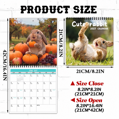 Cute Rabbits 2027 Wall Calendar – 12-Month Funny Bunny Calendar, Adorable Fluffy Rabbit Scenes Hanging Planner for Bunny Lovers & Family Gift
