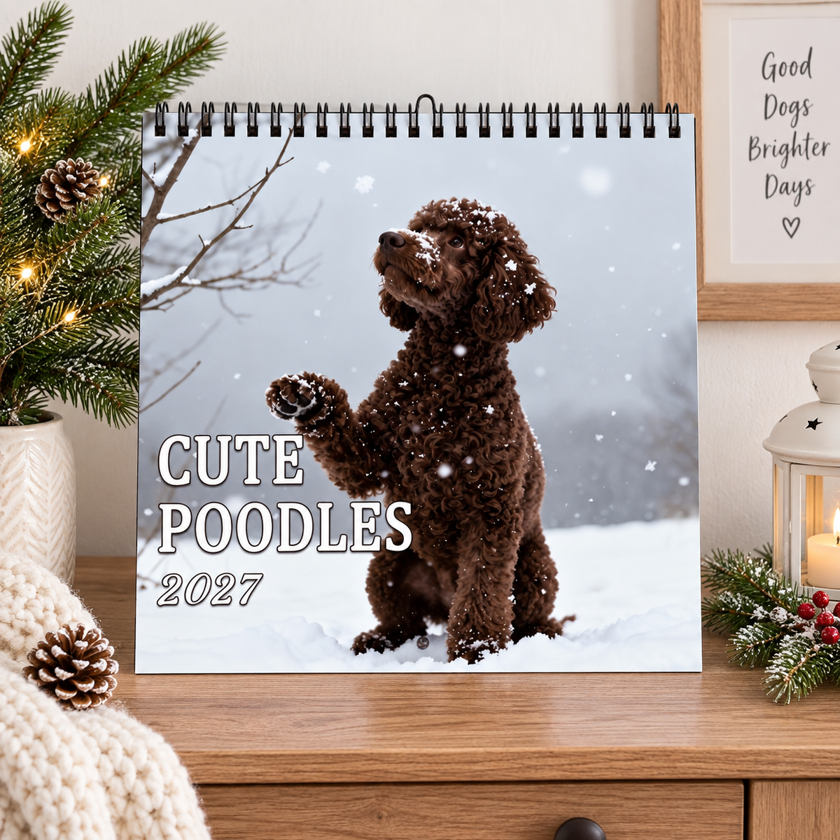 Cute Poodles 2027 Wall Calendar – 12-Month Poodle Calendar, Adorable Fluffy Dog Scenes Hanging Planner for Poodle Lovers & Dog Moms