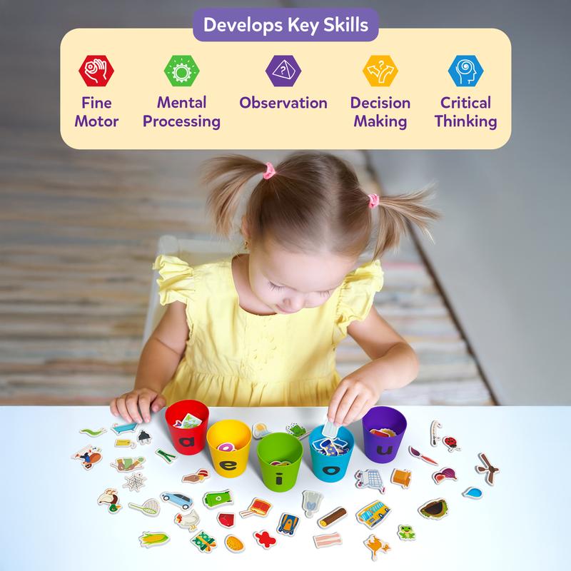 📚Phonics Vowel Sorting Toy(100+ Picture Pieces) – Early Literacy Learning Activity for Preschool & Kindergarten Kids Ages 4-7✨