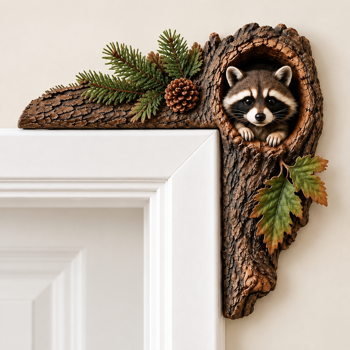 Woodland Animal Door Frame Corner Ornament, Cute Wooden Door Topper Decor