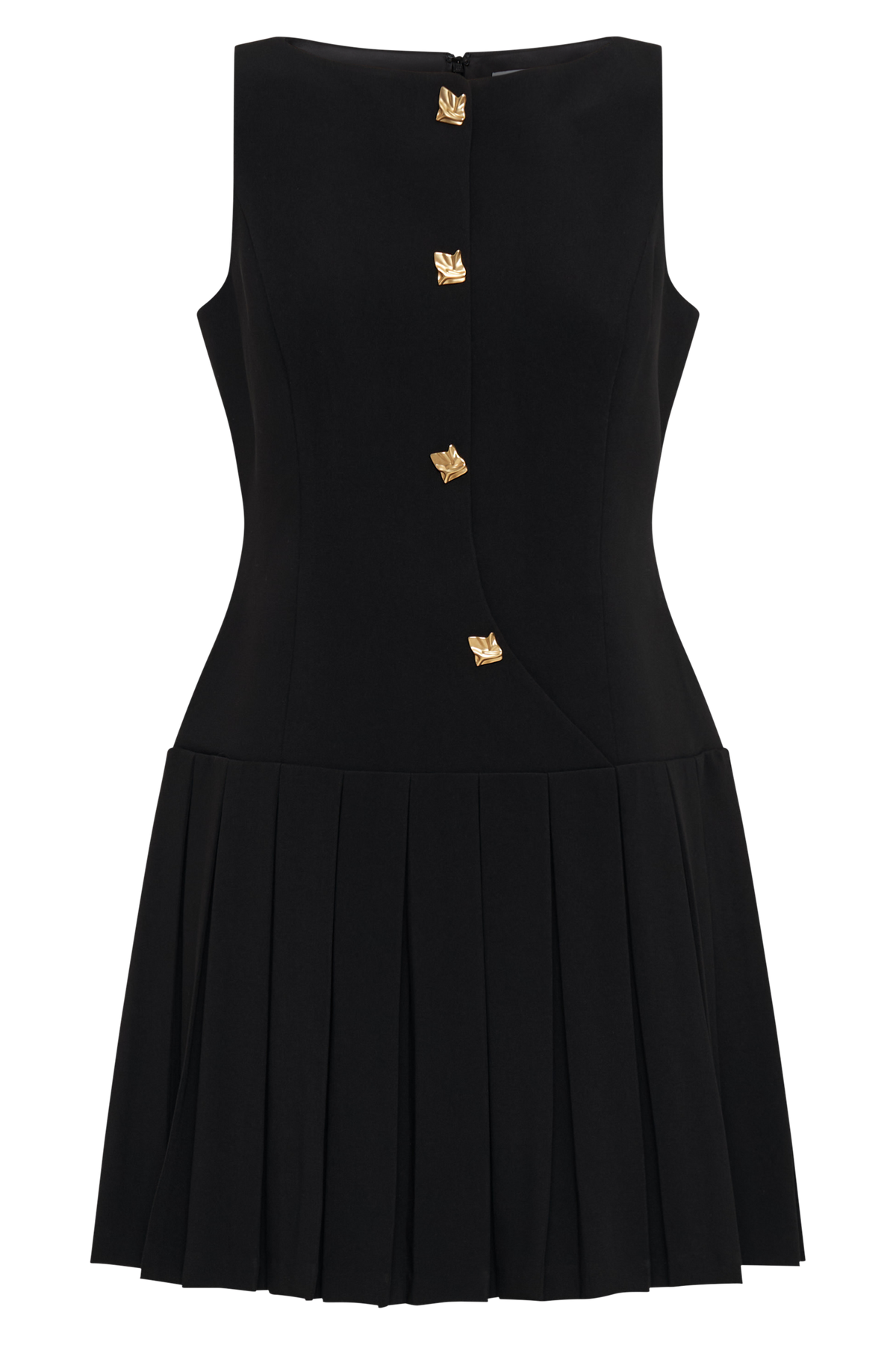 Sleeveless Pleated Mini Dress - Black