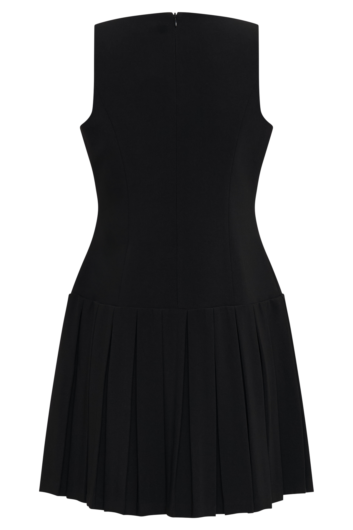 Sleeveless Pleated Mini Dress - Black