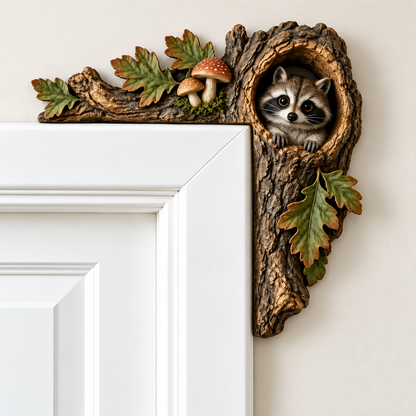 Woodland Animal Door Frame Corner Ornament, Cute Wooden Door Topper Decor