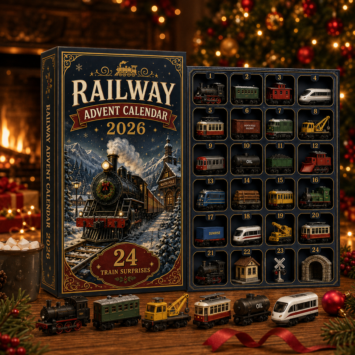 CHRISTMAS KICKOFF 49% OFF - Vintage Christmas Railway Advent Calendar 2026 - 24-Day Festive Countdown, Acrylic Charms Blind Box - Gifts for train lovers