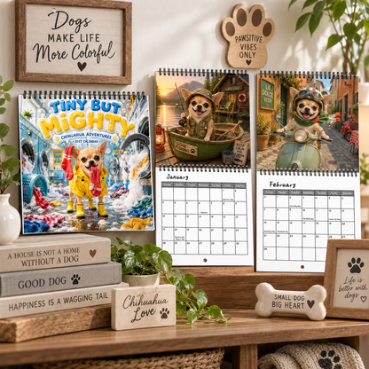 Tiny But Mighty 2027 Wall Calendar – 12-Month Chihuahua Adventures Calendar, Funny Small Dog Scenes Hanging Planner for Chihuahua & Dog Lovers