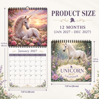 Mystical Unicorn 2027 Wall Calendar – 12-Month Fantasy Unicorn Calendar, Enchanted Flower Forest Hanging Planner for Fantasy, Unicorn & Home Decor Lovers