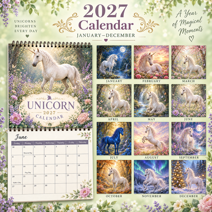 Mystical Unicorn 2027 Wall Calendar – 12-Month Fantasy Unicorn Calendar, Enchanted Flower Forest Hanging Planner for Fantasy, Unicorn & Home Decor Lovers