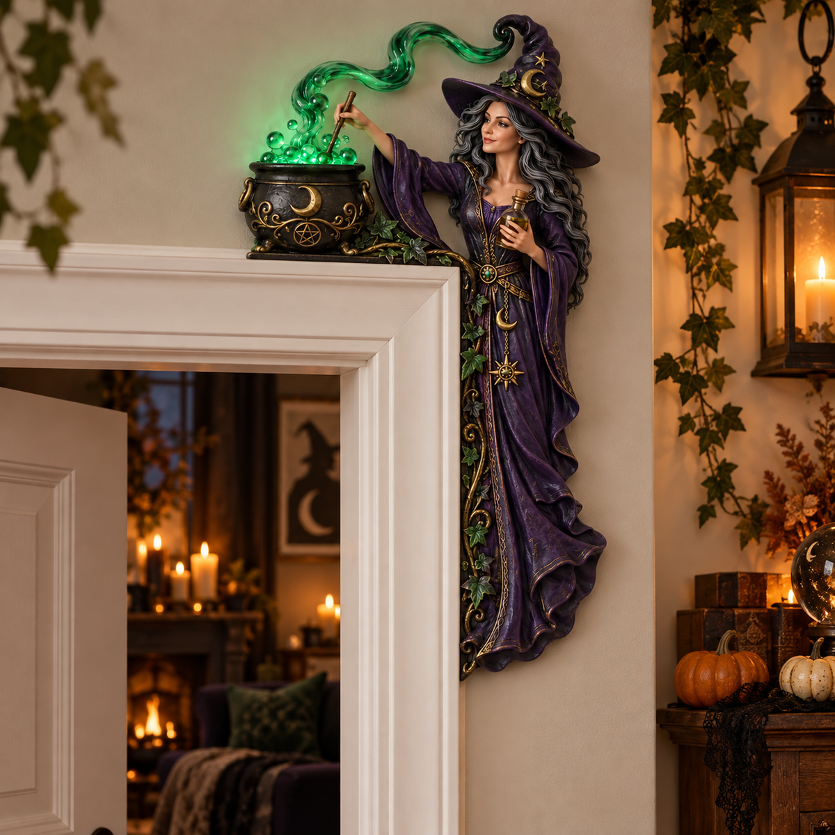 🧙♀️Enchanted Witch Door Topper – Mystical Gothic Witch Decor, Halloween Door Frame Ornament, Magical Dark Fairy Tale Home Decor for Indoor & Halloween Display