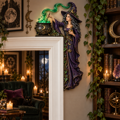 🧙♀️Enchanted Witch Door Topper – Mystical Gothic Witch Decor, Halloween Door Frame Ornament, Magical Dark Fairy Tale Home Decor for Indoor & Halloween Display