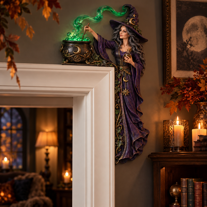 🧙♀️Enchanted Witch Door Topper – Mystical Gothic Witch Decor, Halloween Door Frame Ornament, Magical Dark Fairy Tale Home Decor for Indoor & Halloween Display