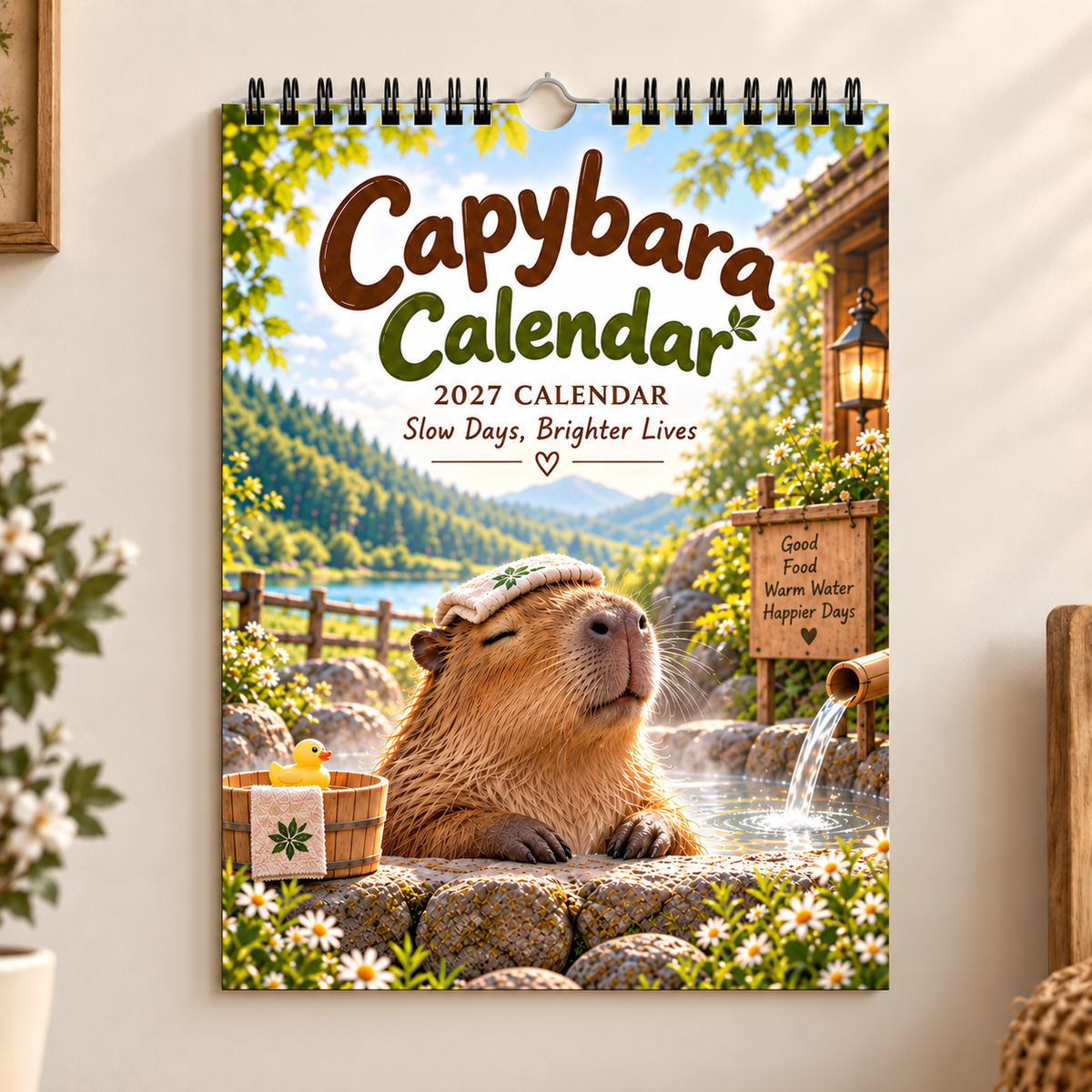 Capybara 2027 Wall Calendar – 12‑Month Cosy Art Calendar with Relaxed Capybaras, Seasonal Nature, Cottage‑Core & Slow‑Living Vibes
