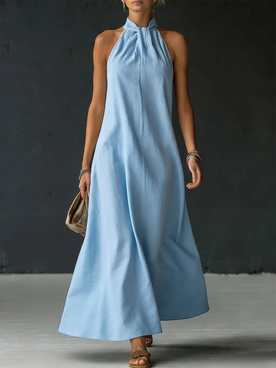 Linen-Blend Halter Neck Maxi Dress