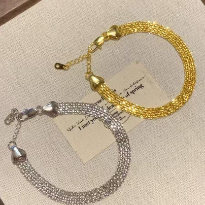 14K gold-plated wide woven mesh bracelet