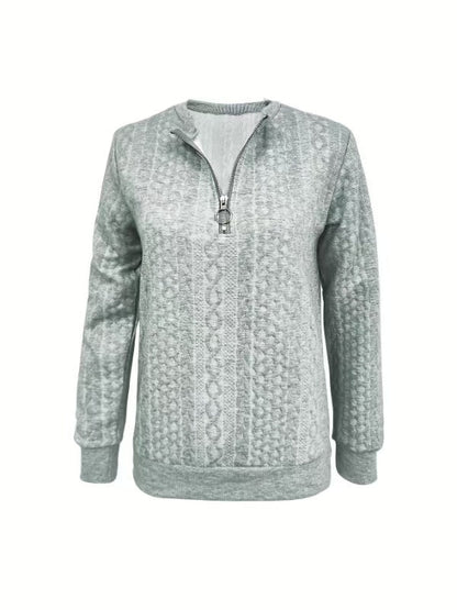 Cable Textured Half‑Zip Long Sleeve Casual Sweatshirt