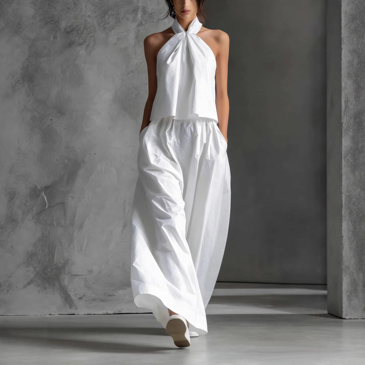 Halter Neck Wide-Leg Two-Piece Formal Set
