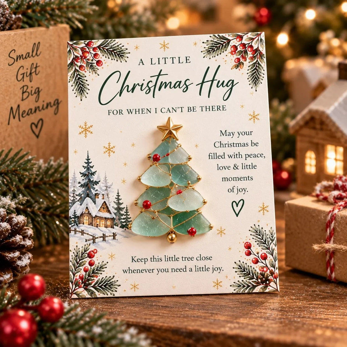 A Little Christmas Hug Sea Glass Keepsake Card – Handmade Holiday Gift With A Touch Of Love