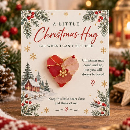 A Little Christmas Hug Sea Glass Keepsake Card – Handmade Holiday Gift With A Touch Of Love