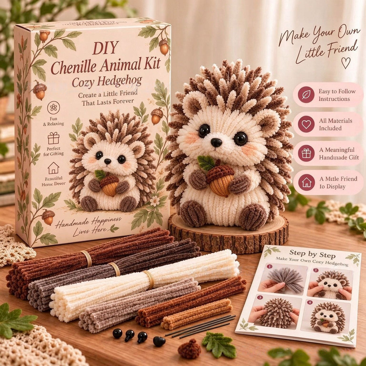 🐿️DIY Chenille Animal Kit, Make Your Own Woodland Friend Craft Set