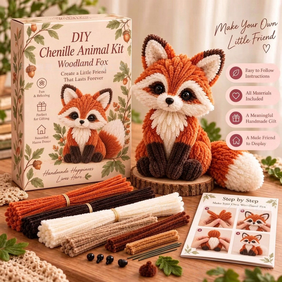 🐿️DIY Chenille Animal Kit, Make Your Own Woodland Friend Craft Set