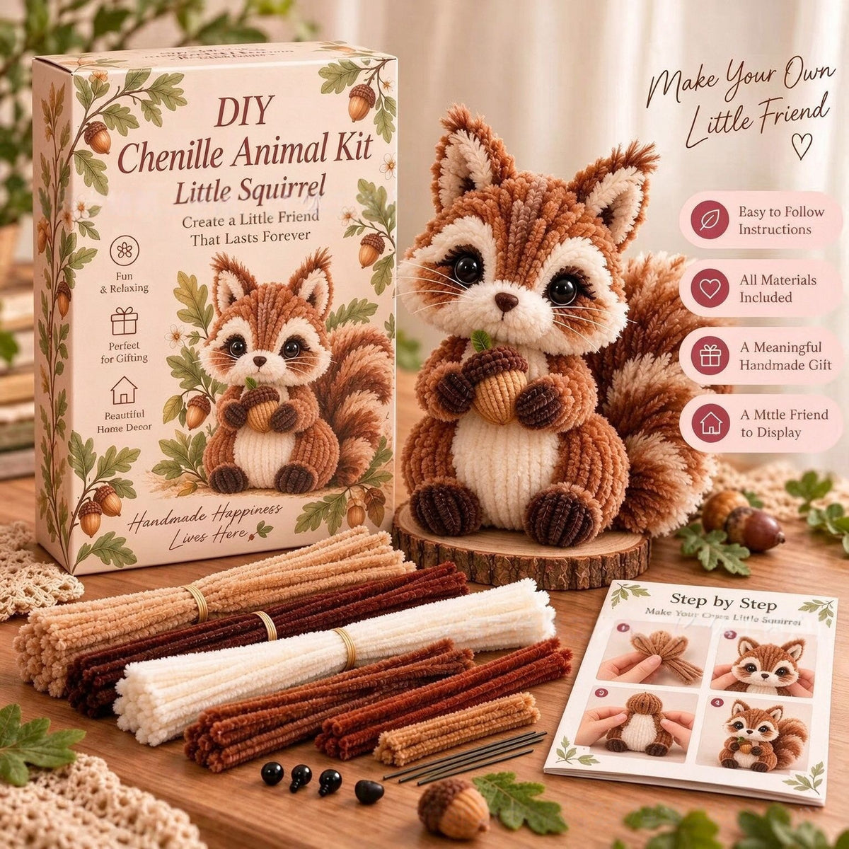 🐿️DIY Chenille Animal Kit, Make Your Own Woodland Friend Craft Set