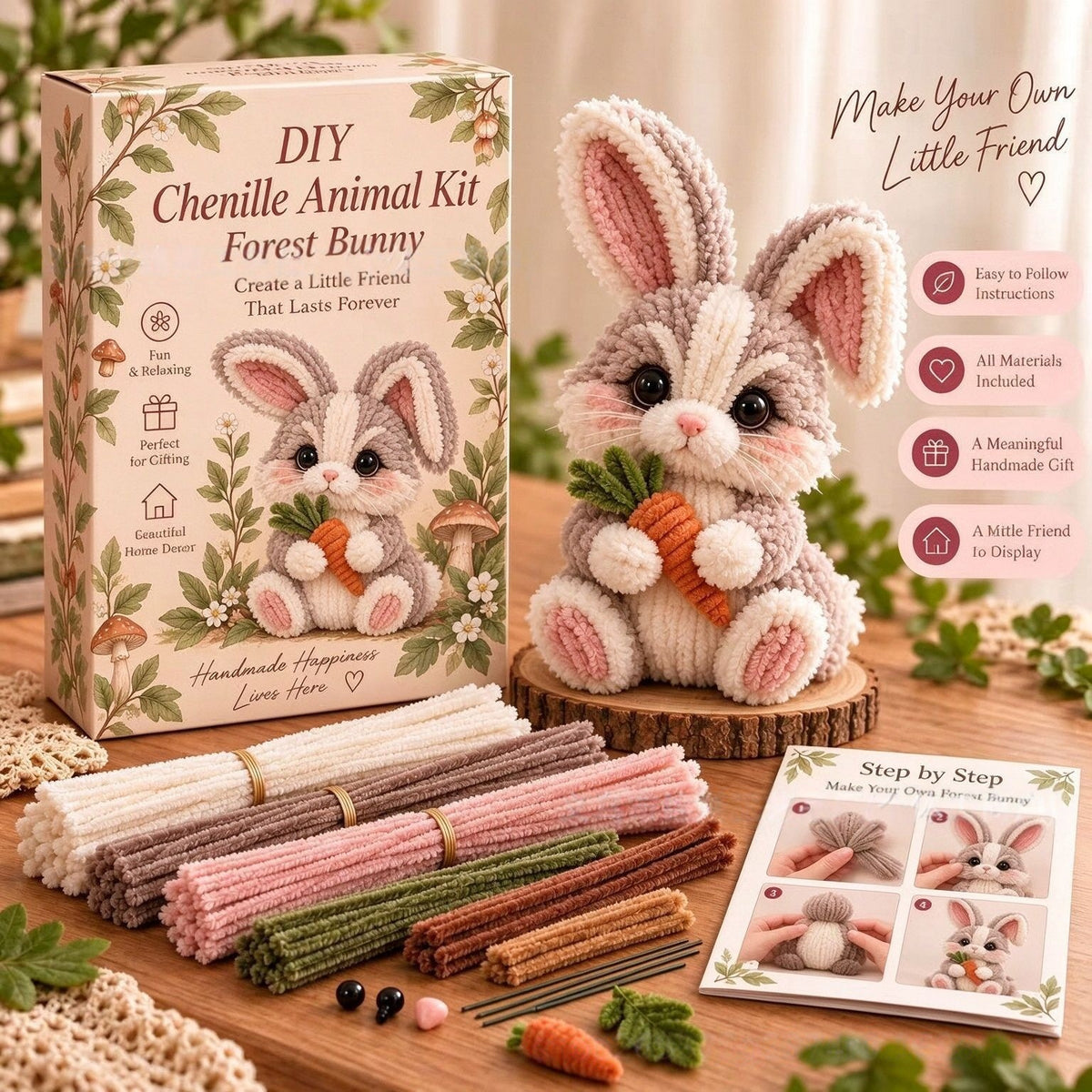 🐿️DIY Chenille Animal Kit, Make Your Own Woodland Friend Craft Set