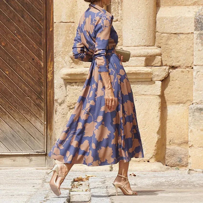 Women's Shirt Dress Casual Dress Swing Dress Maxi long Dress Date Vacation Modern Casual Shirt Collar Button Pocket Long Sleeve Summer Spring Loose Fit Floral